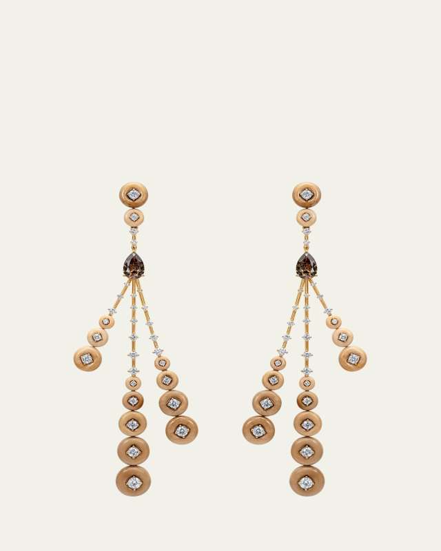 18K Yellow Gold Rocket Diamond and Petrified Wood Earrings